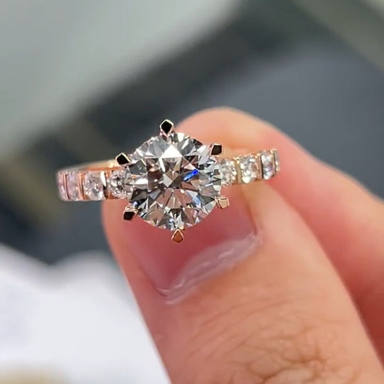 2CT Round Cut Moissanite Engagement Ring