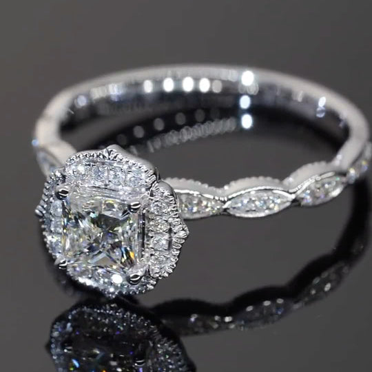 Vintage Design Princess Cut Moissanite Engagement Ring