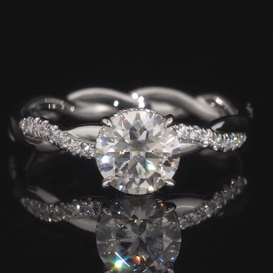 Twist Band Hidden Halo Design Moissanite Engagement Ring