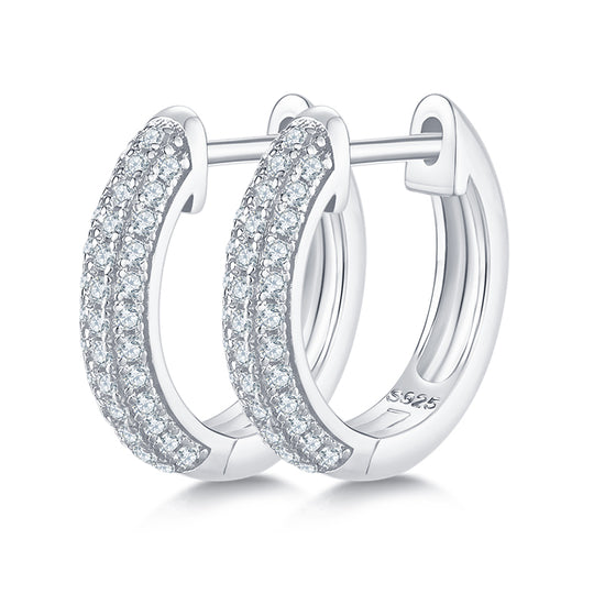 Three Row Half Hoop S925 Silver Moissanite Earrings