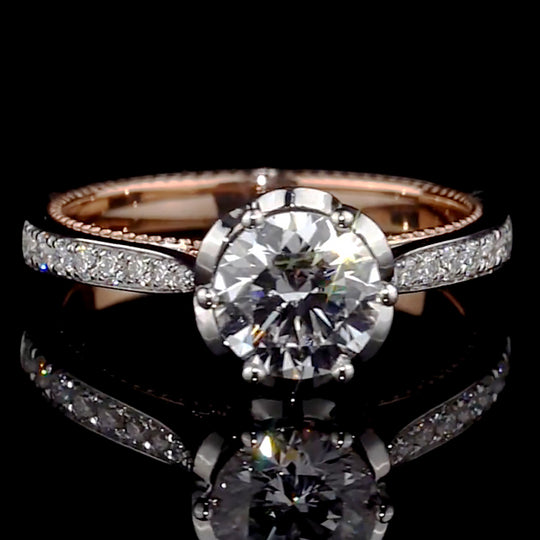 Two-Tone Milgrain Pave Band Moissanite Engagement Ring