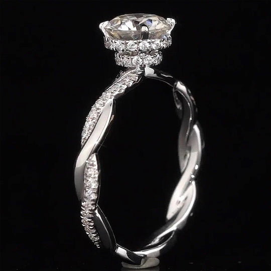 Twist Band Hidden Halo Design Moissanite Engagement Ring