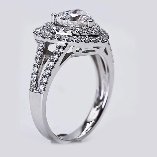 Double Halo Design Heart Cut Moissanite Ring