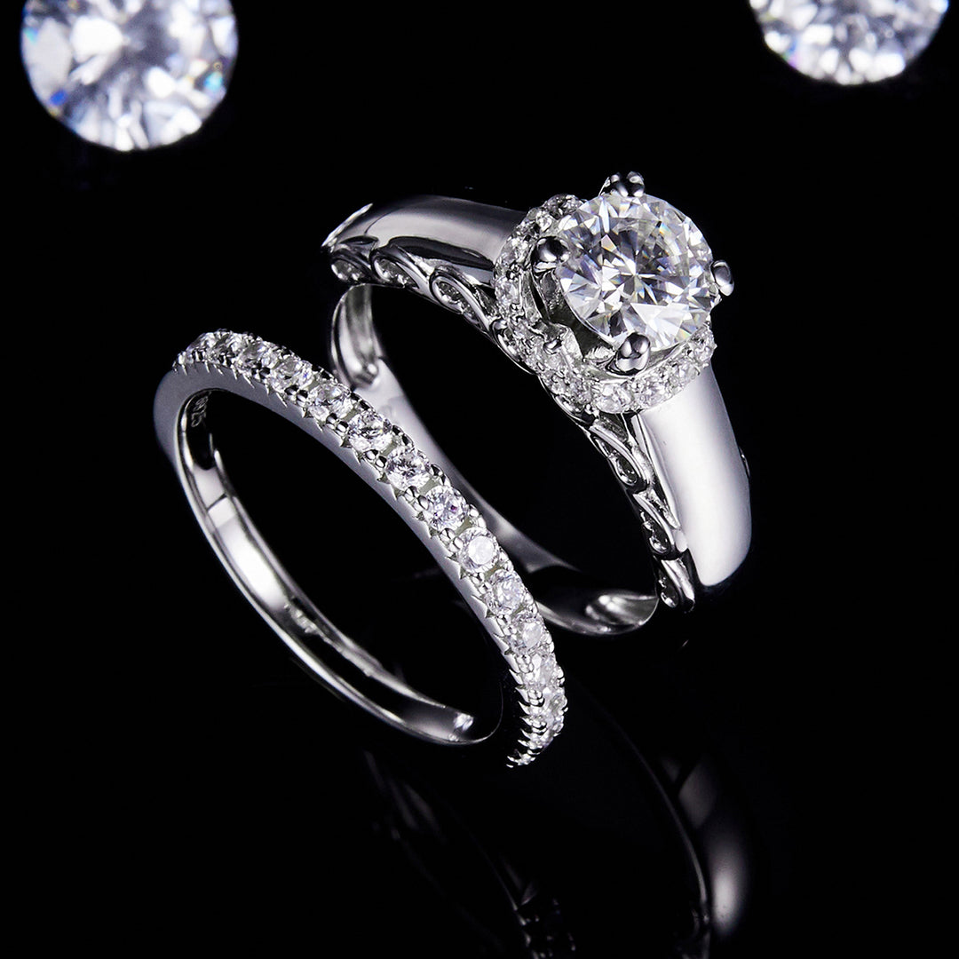 Round Cut Moissanite Moissanite Engagement and Wedding Ring Set 11