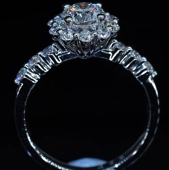 Petite Moissanite Diamond Halo Engagement Ring