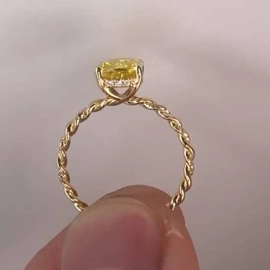 Yellow Zircon Twisted Ring Band Design Moissanite Engagement Ring