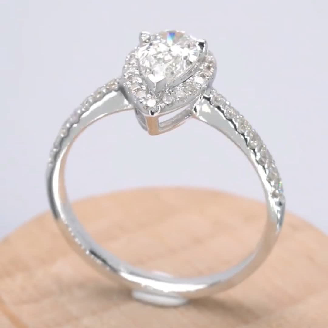 Classic Pear Halo Design Moissanite Engagement Ring