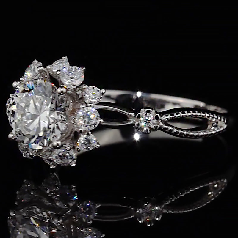 Sunflower Halo Milgrain Shank Moissanite Engagement Ring