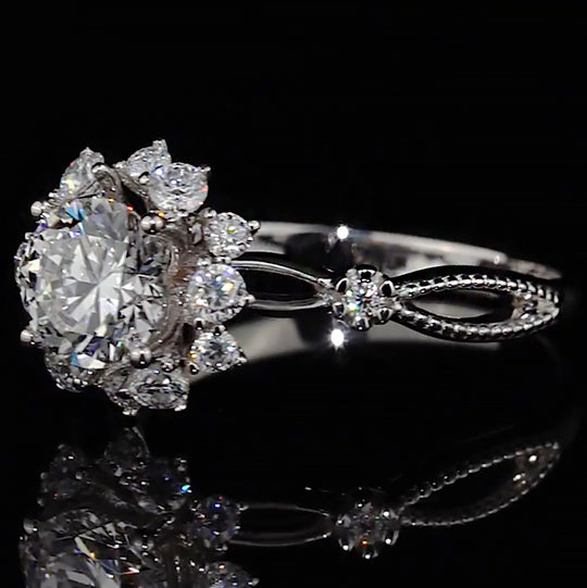 Sunflower Halo Milgrain Shank Moissanite Engagement Ring
