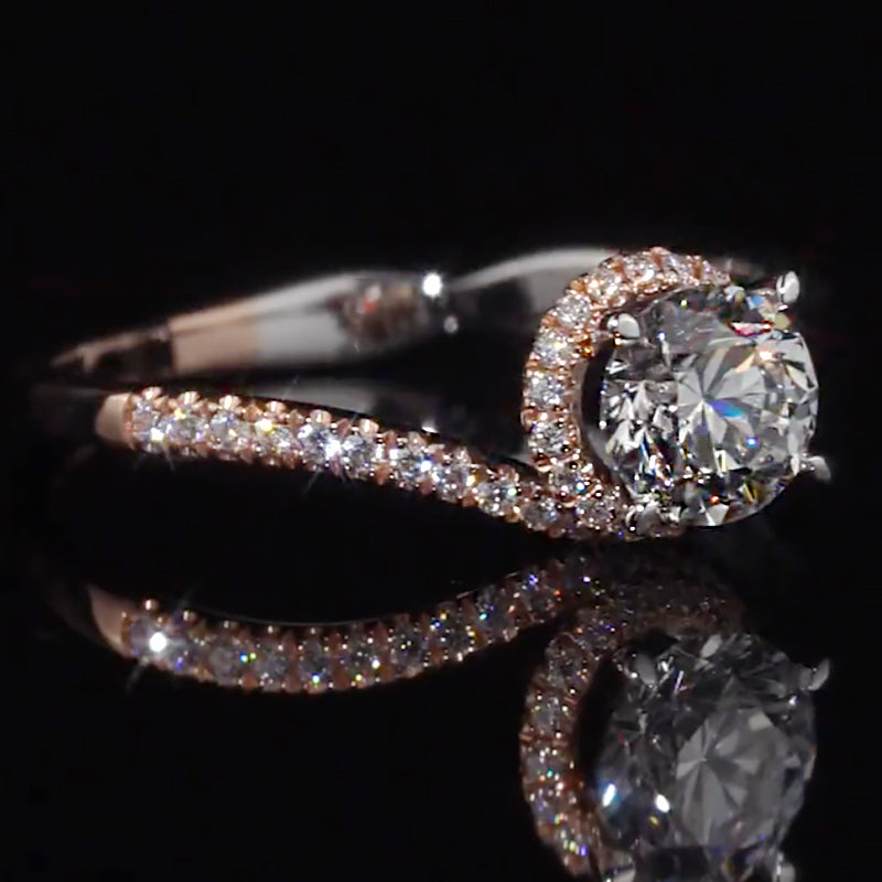 Two-Tone Rose Gold Bypass Halo Moissanite Engagement Ring