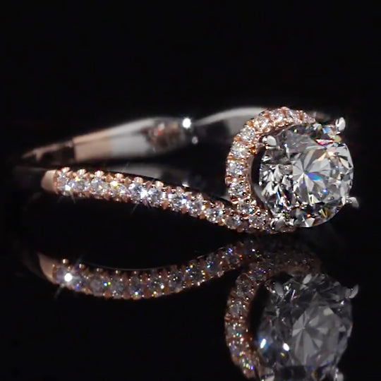 Two-Tone Rose Gold Bypass Halo Moissanite Engagement Ring