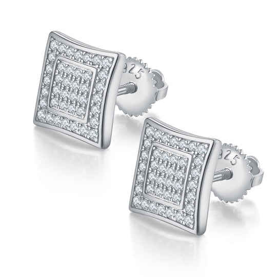 Square Double Loop S925 Silver Screw Back Stud Moissnite Earrings