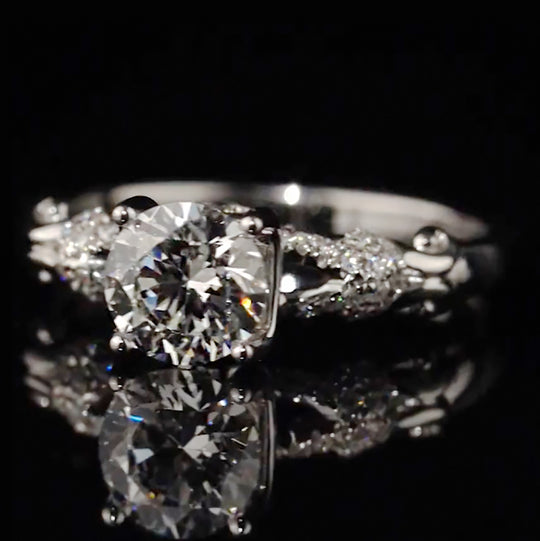 Scroll Accent Wave Pave Band Moissanite Engagement Ring