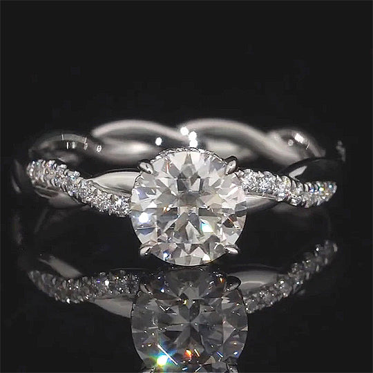 Twist Band Hidden Halo Design Moissanite Engagement Ring