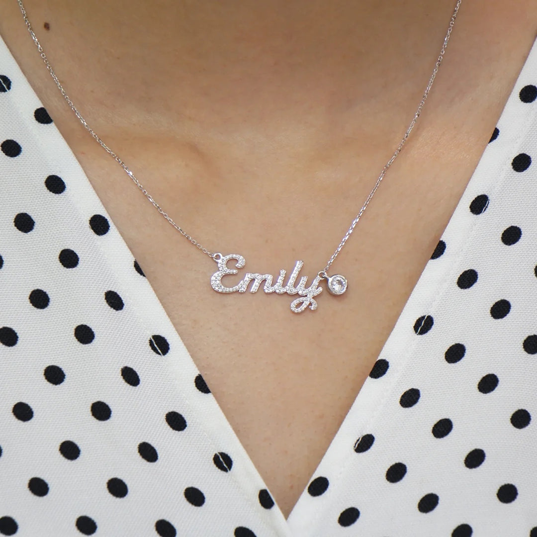 Custom Moissanite Name Necklace With 4mm Charm