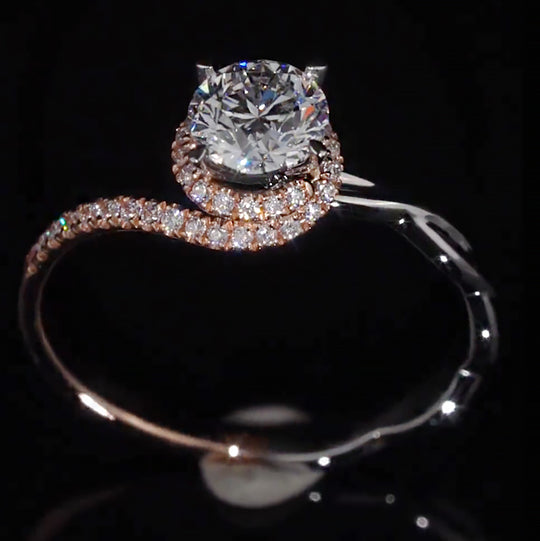 Two-Tone Rose Gold Bypass Halo Moissanite Engagement Ring
