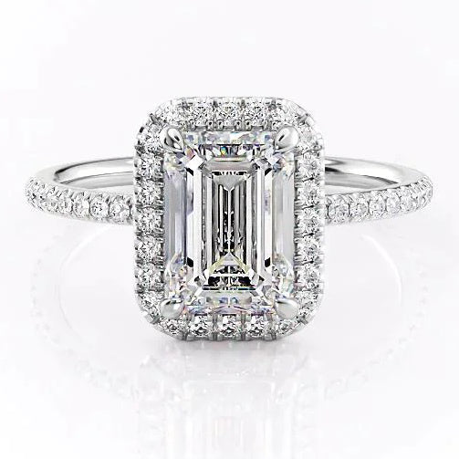 3CT Emerald Cut Halo Design Side Stone  Moissanite Engagement Ring