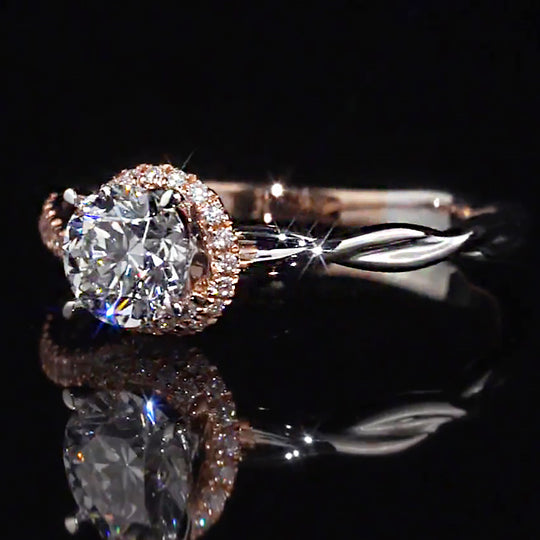 Two-Tone Rose Gold Bypass Halo Moissanite Engagement Ring