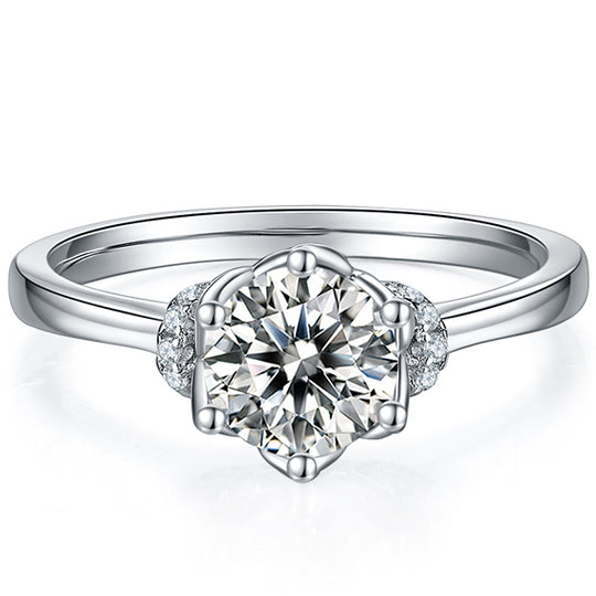 Crown V-Shaped Moissanite Diamond Engagement Ring