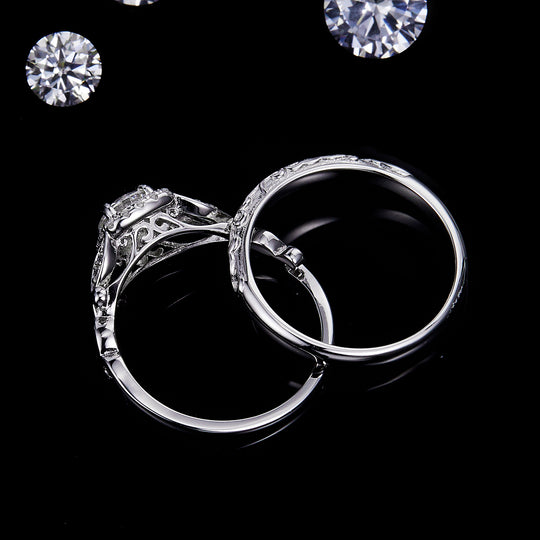 Round Cut Moissanite Engagement and Wedding Ring Set 6