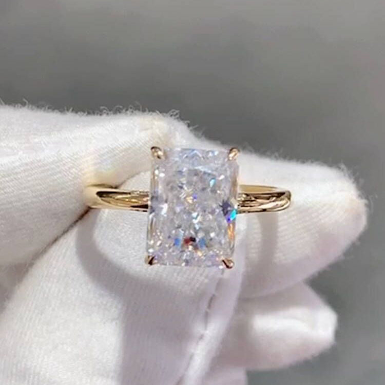 3CT Radiant Cut Hidden Halo Moissanite Engagement Ring