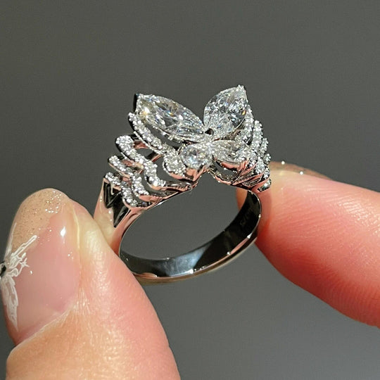 New Arrived Butterfly Design Marquise Moissanite Engagement Ring