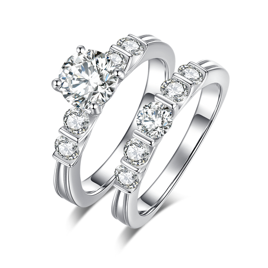 Round Cut Moissanite Engagement and Wedding Ring Set 5