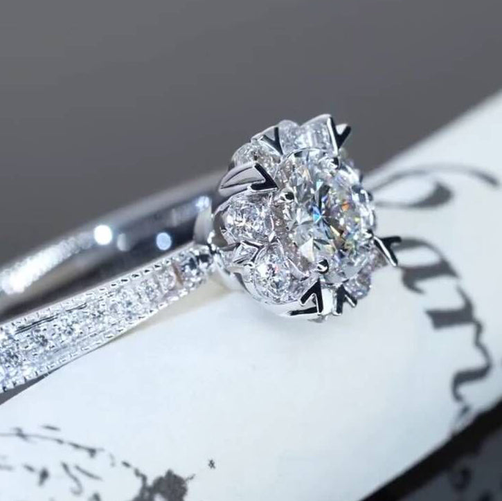 Snowflake Halo Design Moissanite Engagement Ring