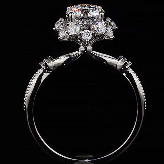 Sunflower Halo Milgrain Shank Moissanite Engagement Ring