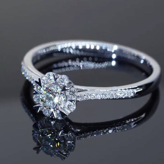 Snowflake Design Moissanite Engagement Ring