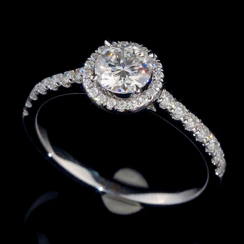 Classic Full Diamond Halo Round Moissanite Engagement Ring