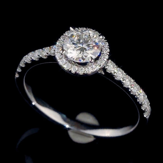 Classic Full Diamond Halo Round Moissanite Engagement Ring
