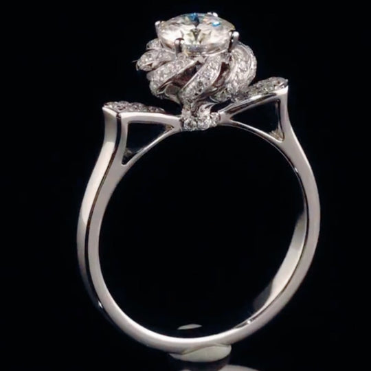 Rose Fountain with Right Angle Band Moissanite Ring