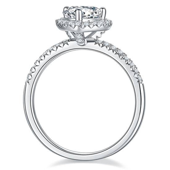 Round Cut Heart Halo Design Moissanite Ring