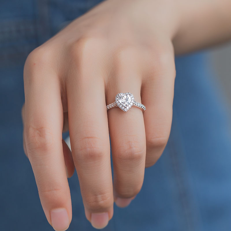 Heart Cut Halo Design Moissanite Ring