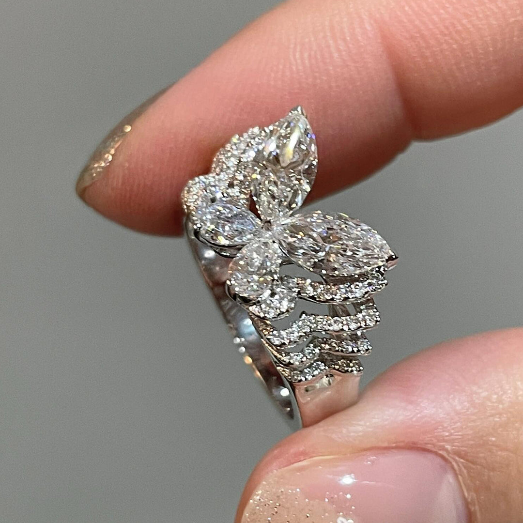 New Arrived Butterfly Design Marquise Moissanite Engagement Ring