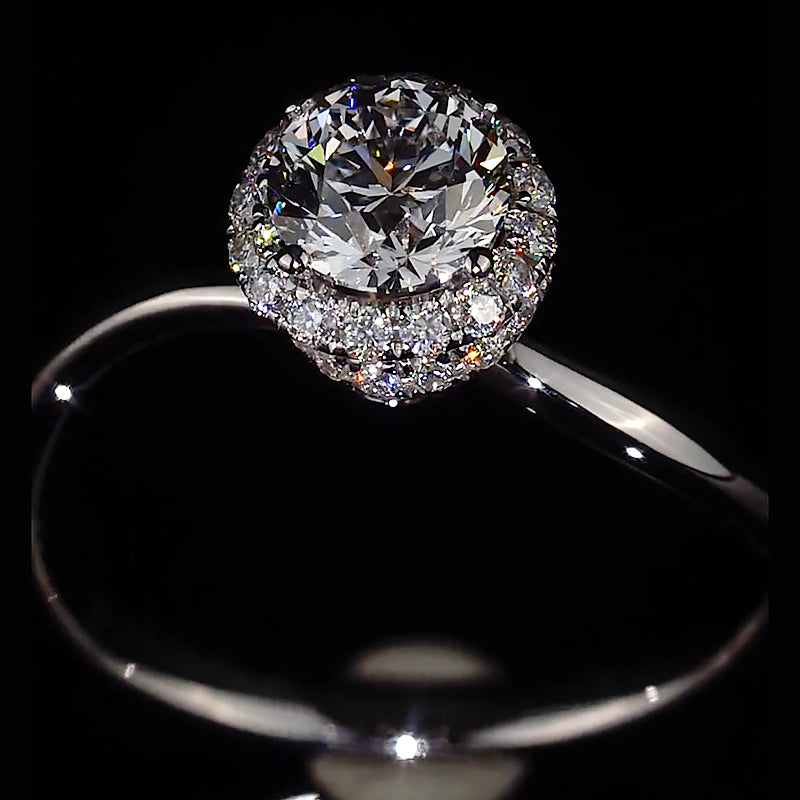 Tiered Halo Stacked Setting Moissanite Engagement Ring