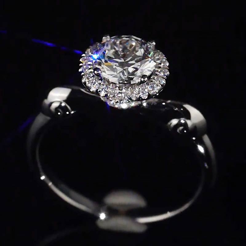 Floral Halo Stacked Setting Moissanite Engagement Ring