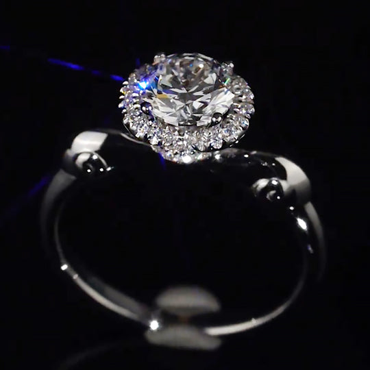 Floral Halo Stacked Setting Moissanite Engagement Ring
