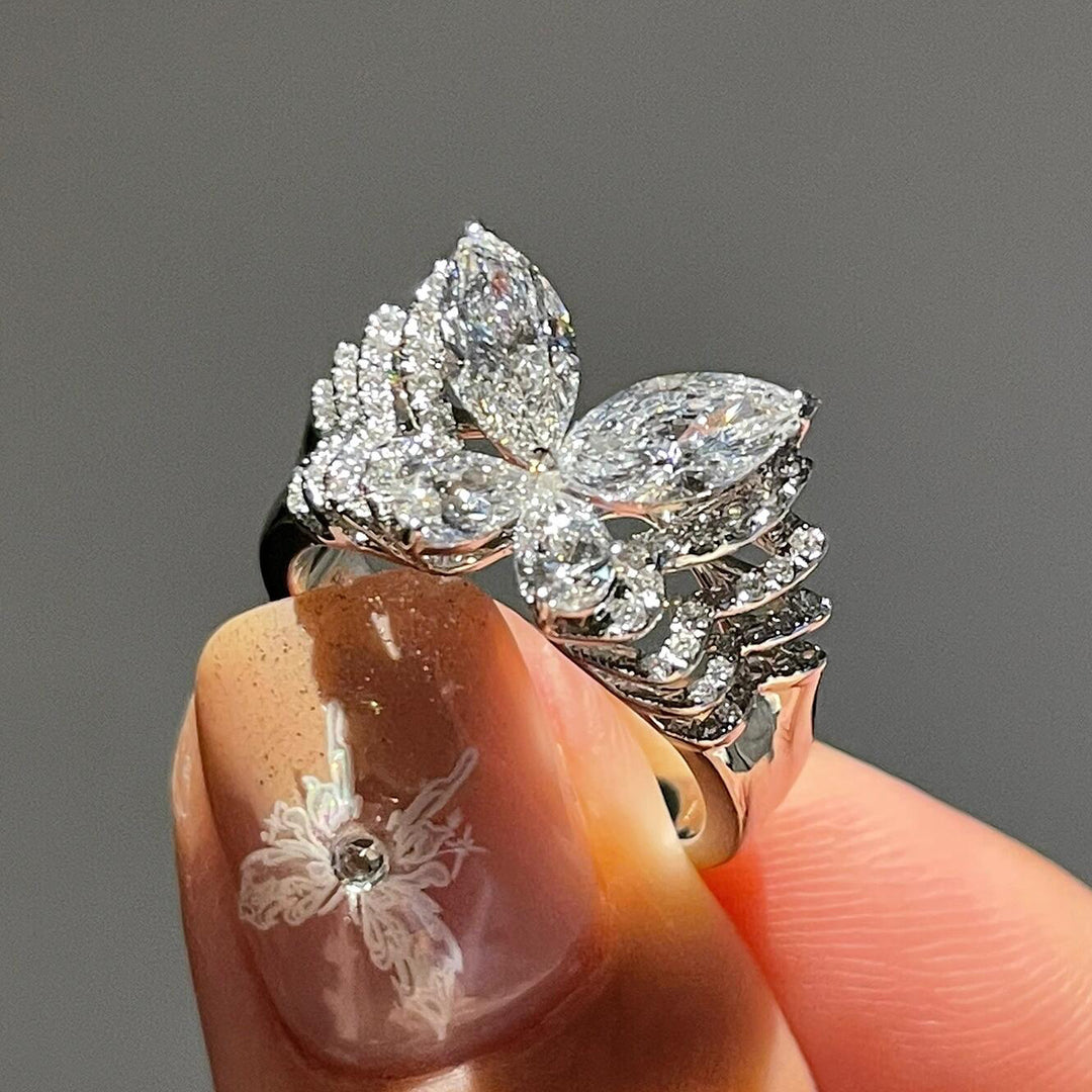 New Arrived Butterfly Design Marquise Moissanite Engagement Ring