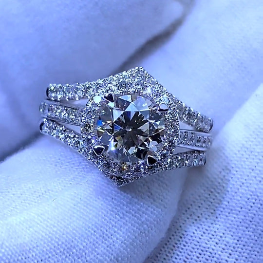 Exquisite Trilogy Round Cut Moissanite Engagement Ring