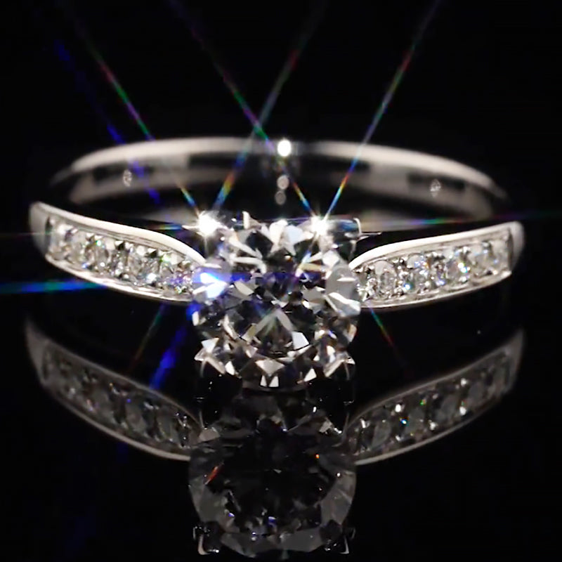 V-Shape Prong Setting Pave Band Moissanite Engagement Ring