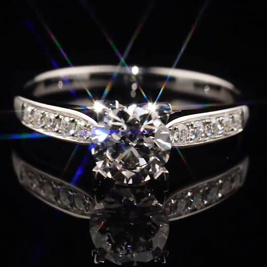 V-Shape Prong Setting Pave Band Moissanite Engagement Ring