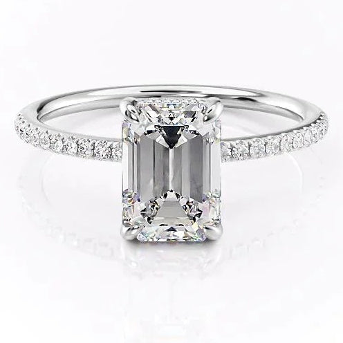 3CT Emerald Cut Hidden Halo Side Stones Moissanite Engagement Ring