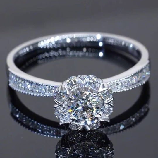 Snowflake Halo Design Moissanite Engagement Ring