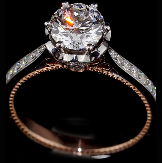 Two-Tone Milgrain Pave Band Moissanite Engagement Ring