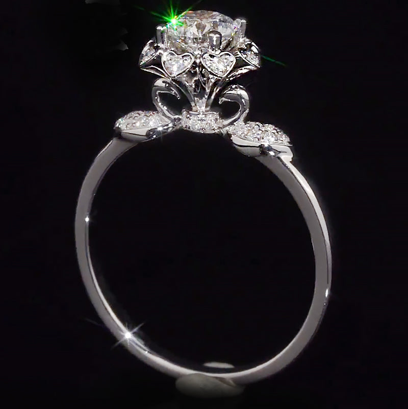 Swan Heart Accent Floral Moissanite Engagement Ring