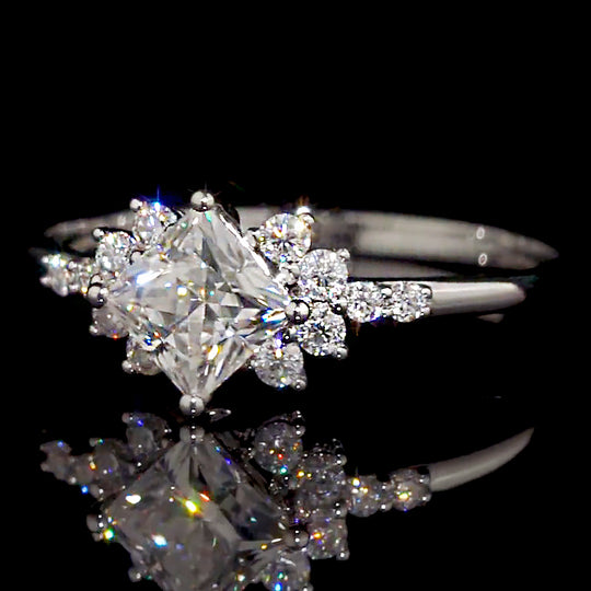 Princess Cut Starburst Halo Moissanite Engagement Ring