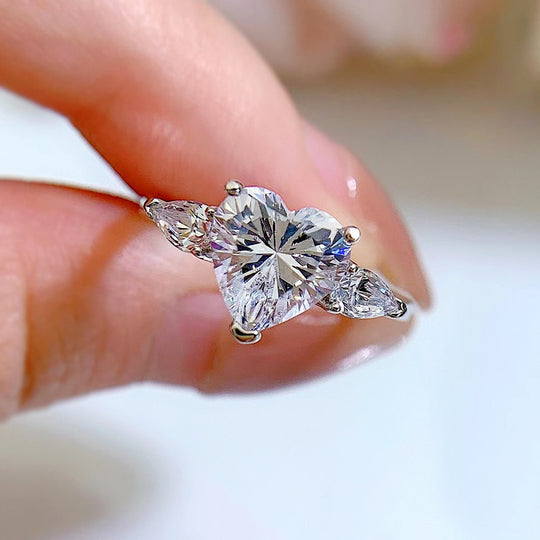 2CT Heart Cut Moissanite Three Stone Engagement Ring