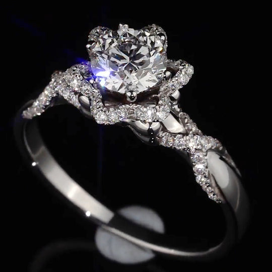 Rose & Bow Tie Halo Round Cut Moissanite Engagement Ring